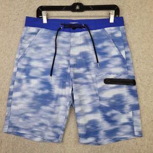 Public Record Mens Medium Board Shorts Swim Trunks Blue‎ Striped Drawstrings NEW